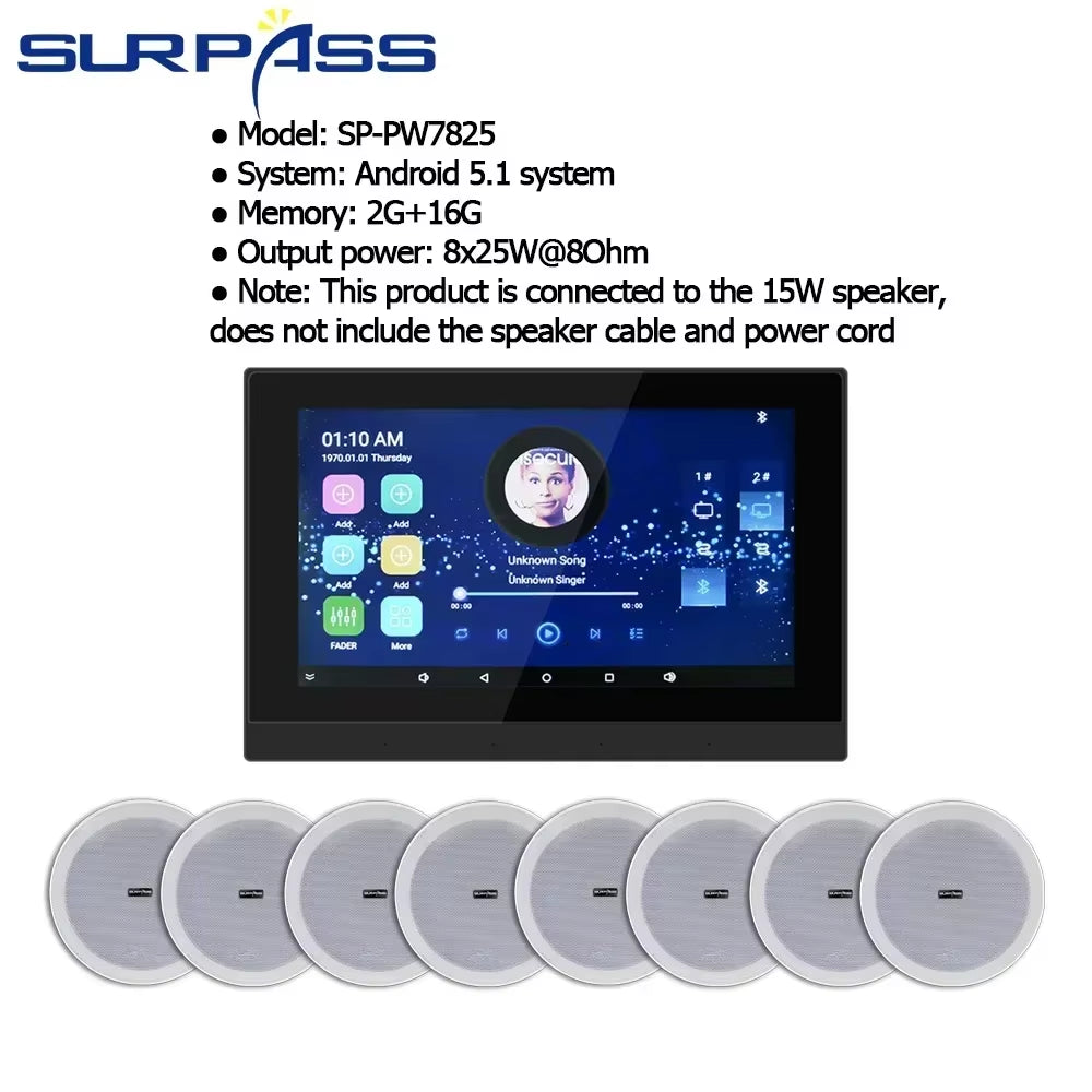 Smart Home Theater Sound System Wifi Amplifier Bluetooth Android Touch Screen with 6Inch Stereo Ceiling Speaker for Residential