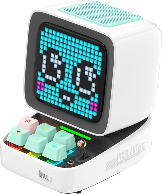 Ditoo Pixel Art Gaming Portable Bluetooth Speaker with App Controlled 16X16 LED Front Panel, Also a Smart Alarm (White)