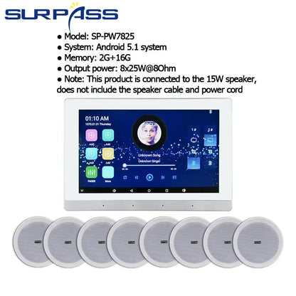 Smart Home Theater Sound System Wifi Amplifier Bluetooth Android Touch Screen with 6Inch Stereo Ceiling Speaker for Residential