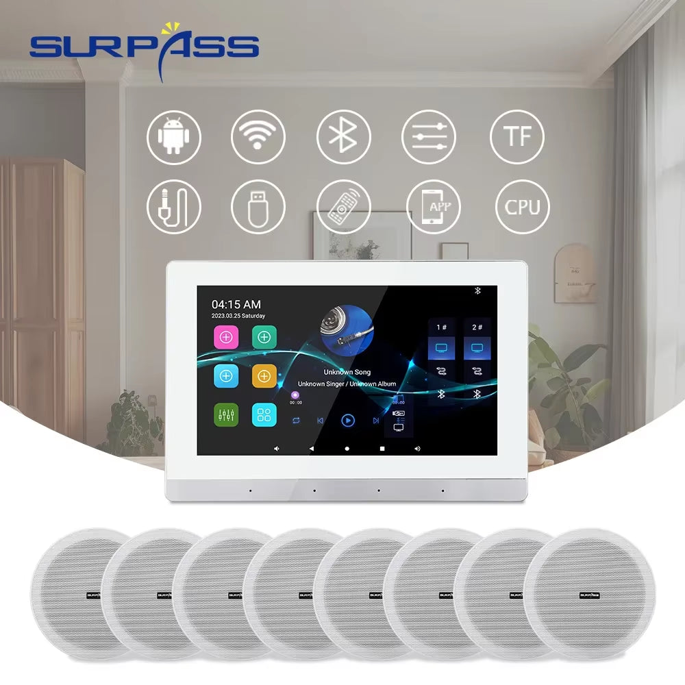 Smart Home Theater Sound System Wifi Amplifier Bluetooth Android Touch Screen with 6Inch Stereo Ceiling Speaker for Residential