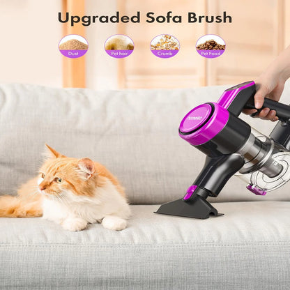 Cordless Vacuum Cleaner, 300W 23Kpa Powerful Suction Vacuum with LED Display, 3 Suction, 48Mins Runtime, Lightweight Stick Cleaner with Sofa Brush for Hard Floor/Carpet/Pet Hair/Car, Pink