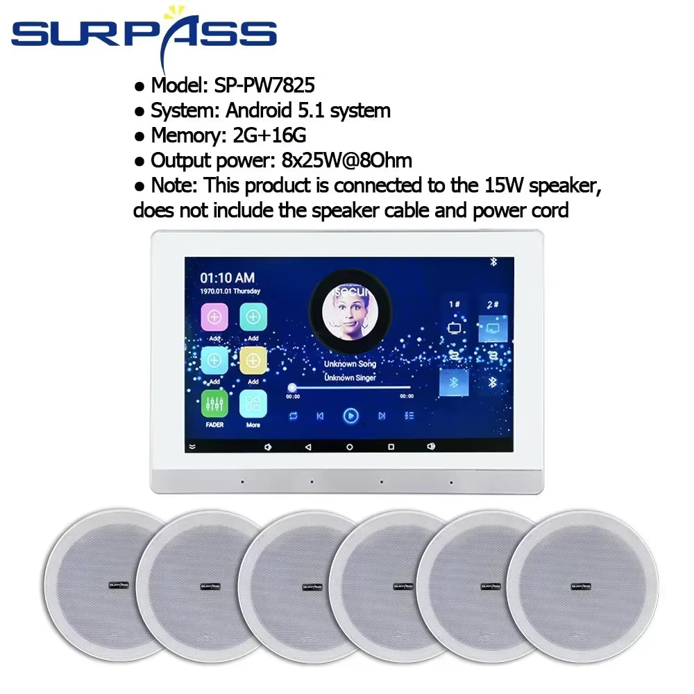 Smart Home Theater Sound System Wifi Amplifier Bluetooth Android Touch Screen with 6Inch Stereo Ceiling Speaker for Residential