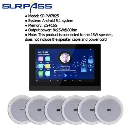 Smart Home Theater Sound System Wifi Amplifier Bluetooth Android Touch Screen with 6Inch Stereo Ceiling Speaker for Residential