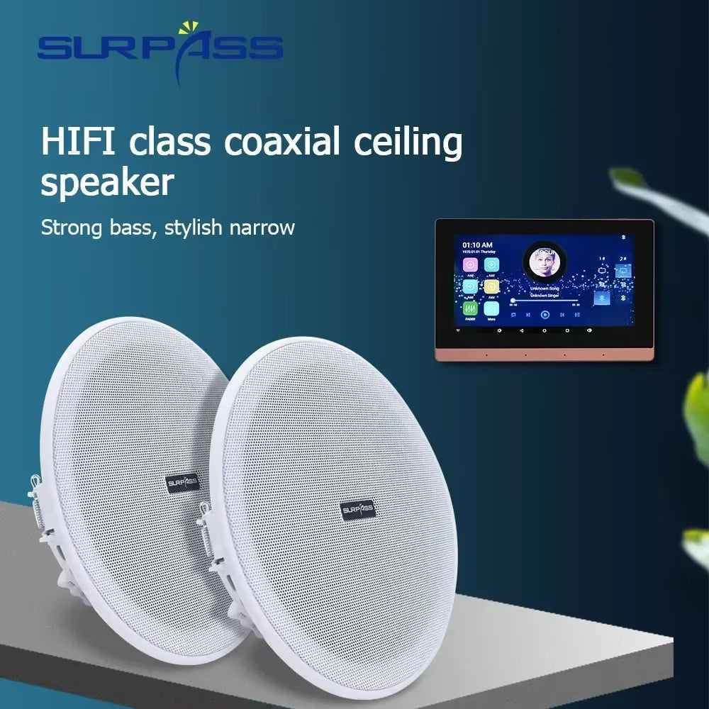 Smart Home Theater Sound System Wifi Amplifier Bluetooth Android Touch Screen with 6Inch Stereo Ceiling Speaker for Residential