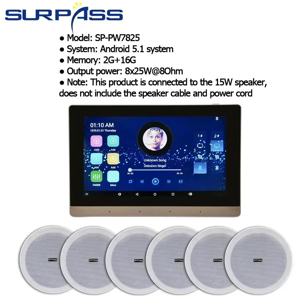 Smart Home Theater Sound System Wifi Amplifier Bluetooth Android Touch Screen with 6Inch Stereo Ceiling Speaker for Residential