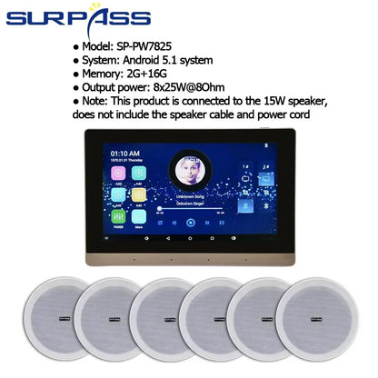 Smart Home Theater Sound System Wifi Amplifier Bluetooth Android Touch Screen with 6Inch Stereo Ceiling Speaker for Residential