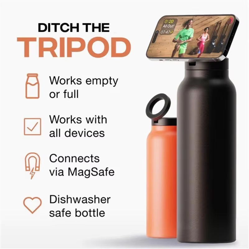 24Oz Stainless Steel Insulated Water Bottle with Magnetic Tripod Phone Holder for Sports Water Bottle Large Capacity Kettle