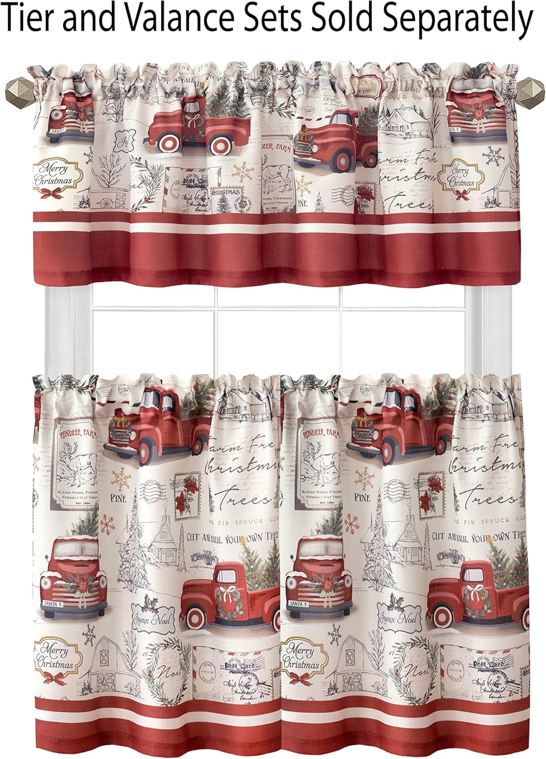 Pine Hill Christmas Tree Farm Fabric Holiday Tablecloth - Nostalgic Retro Christmas Farm Truck Print No Iron and Stain Resistant Fabric Tablecloth, 52” X 70” Oblong/Rectangle