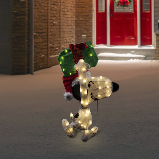 Peanuts Christmas 32" Prelit Snoopy Holding Present Outdoor Decoration - Clear Lights