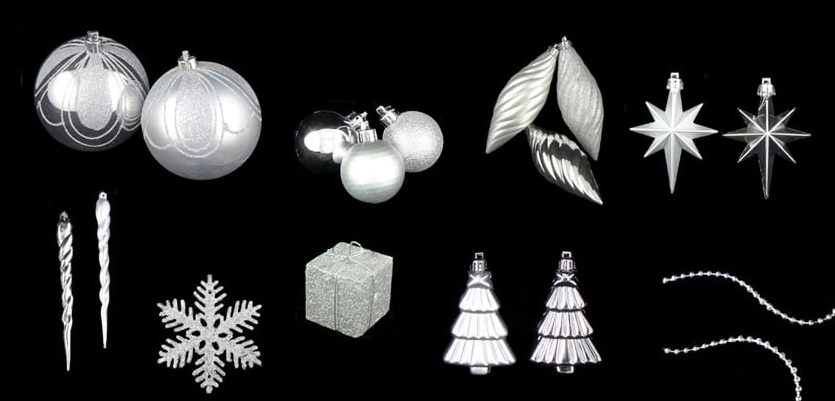 125Ct Shatterproof 4-Finish Christmas Ornament Set 5.5" - Silver