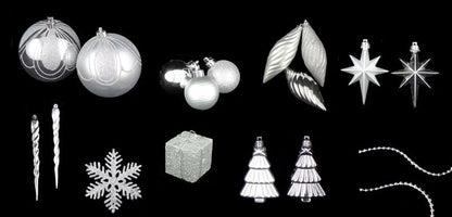 125Ct Shatterproof 4-Finish Christmas Ornament Set 5.5" - Silver