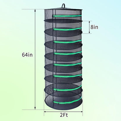 2Ft Diameter 6 Layer Herb Drying Rack Plant Hanging Mesh Dry Net W/Green Zipper