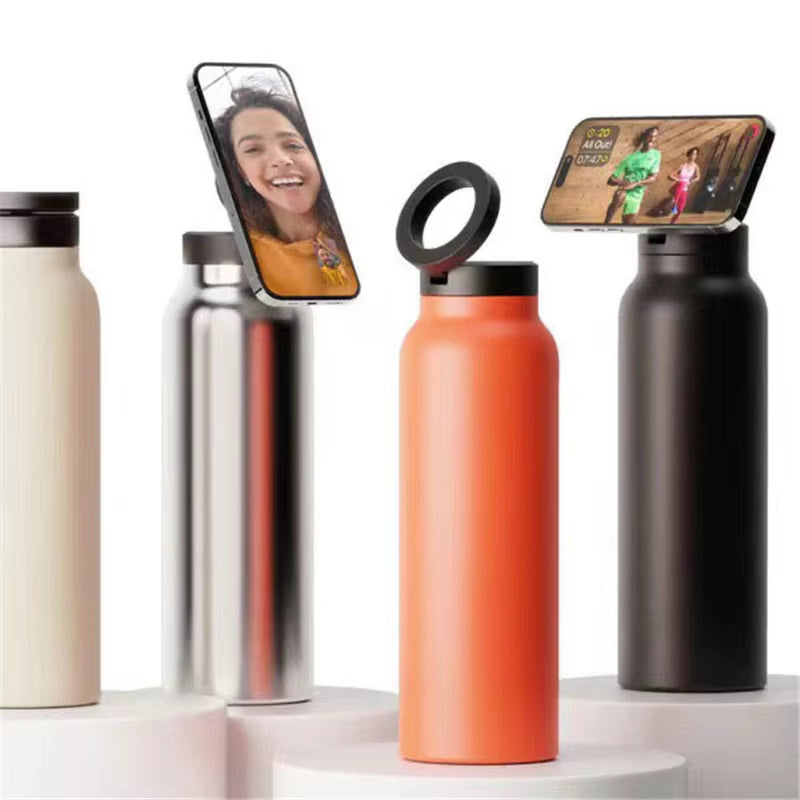 24Oz Stainless Steel Insulated Water Bottle with Magnetic Tripod Phone Holder for Sports Water Bottle Large Capacity Kettle